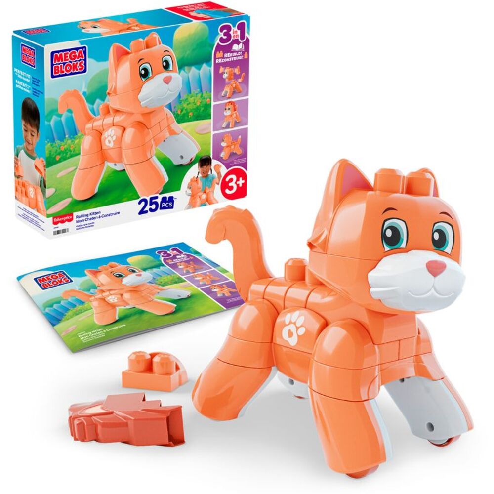MEGA BLOKS Fisher-Price Rolling Kitten Block Toy With Rolling Wheels